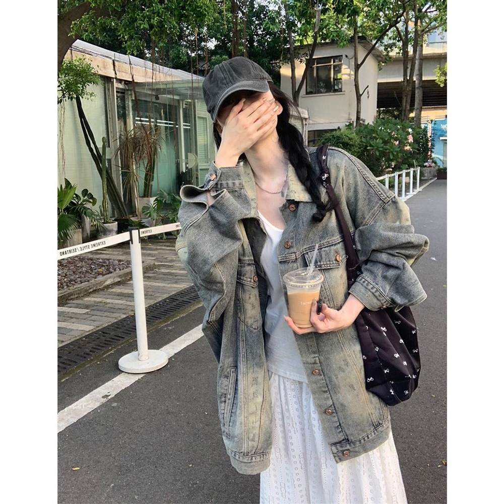 新入荷韓国ファッション テーラードジャケット デニムジャケット 春 秋 ゆったり ミディアム ロングジャケット トップス 5,006円