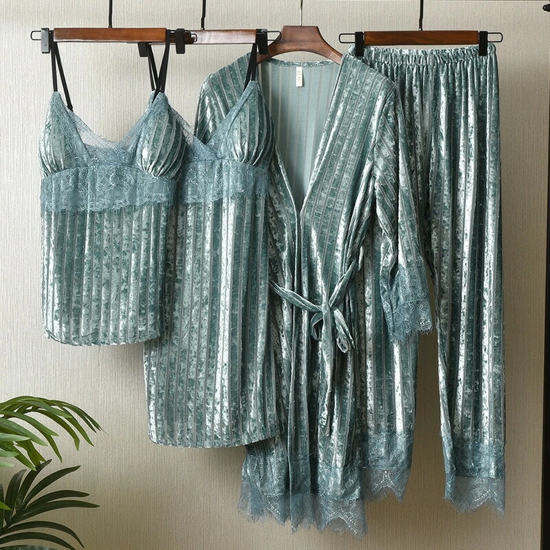 4点セットパジャマ 全4カラー レディース ベロアー生地 春秋 セックシ パジャマ 上品 アイマスク 前開き ルームウェア ヘアリング お揃い レース 上下セットアップ かわいい 婦人 部屋着 冬 長