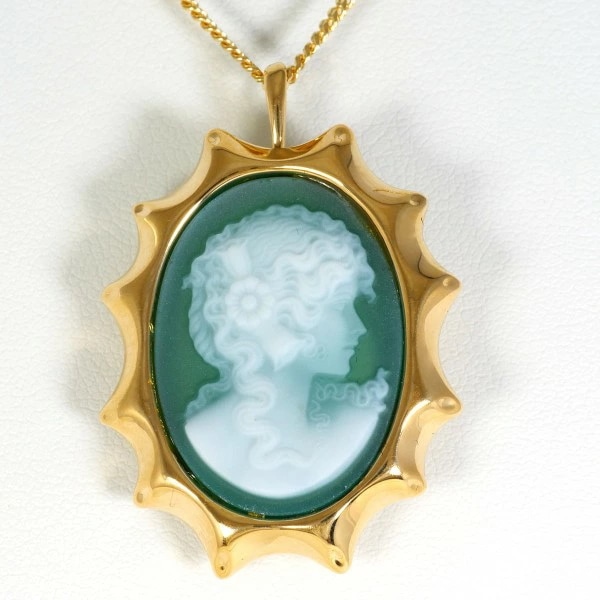 K18 18金 YG ネックレス ブローチ ストーンカメオ カード鑑別書 ジュエリー 中古