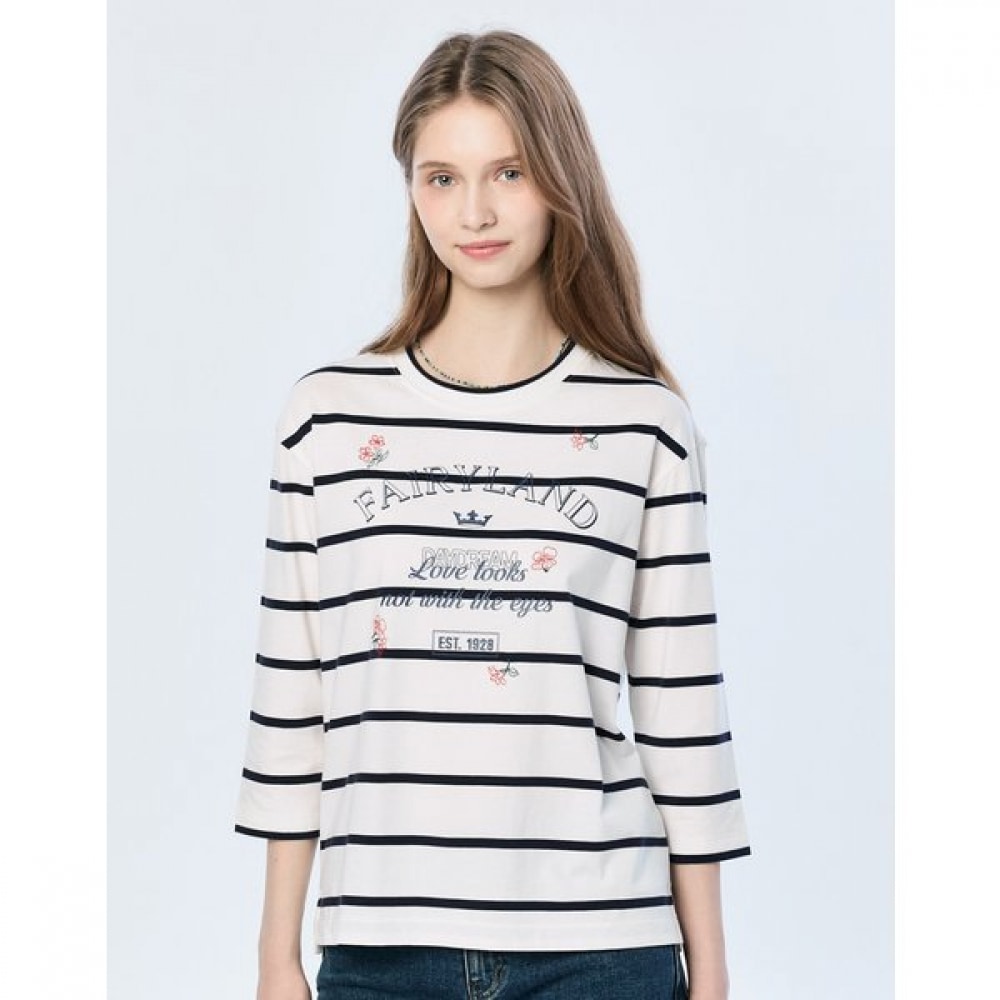 [25SS] グラフィックストライプ 3/4 スリーブ T シャツアイボリー HSTS5B201IV