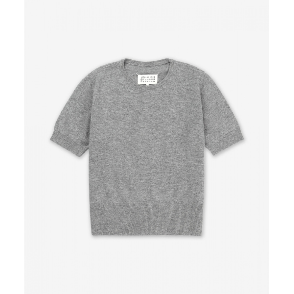 メゾンマルジェラ 4ステッチラムウールショートスリーブニット-ミディアムグレー/S51HL0018M13090858M