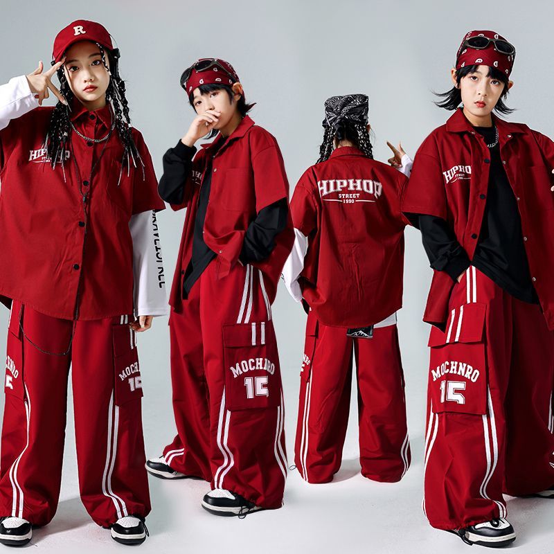 元旦の子供の赤い街のダンスのシャツの上着は服の男性の子供服のヒップホップの服装の子供のhiphopのスーツのファッションを演出します 5,589円