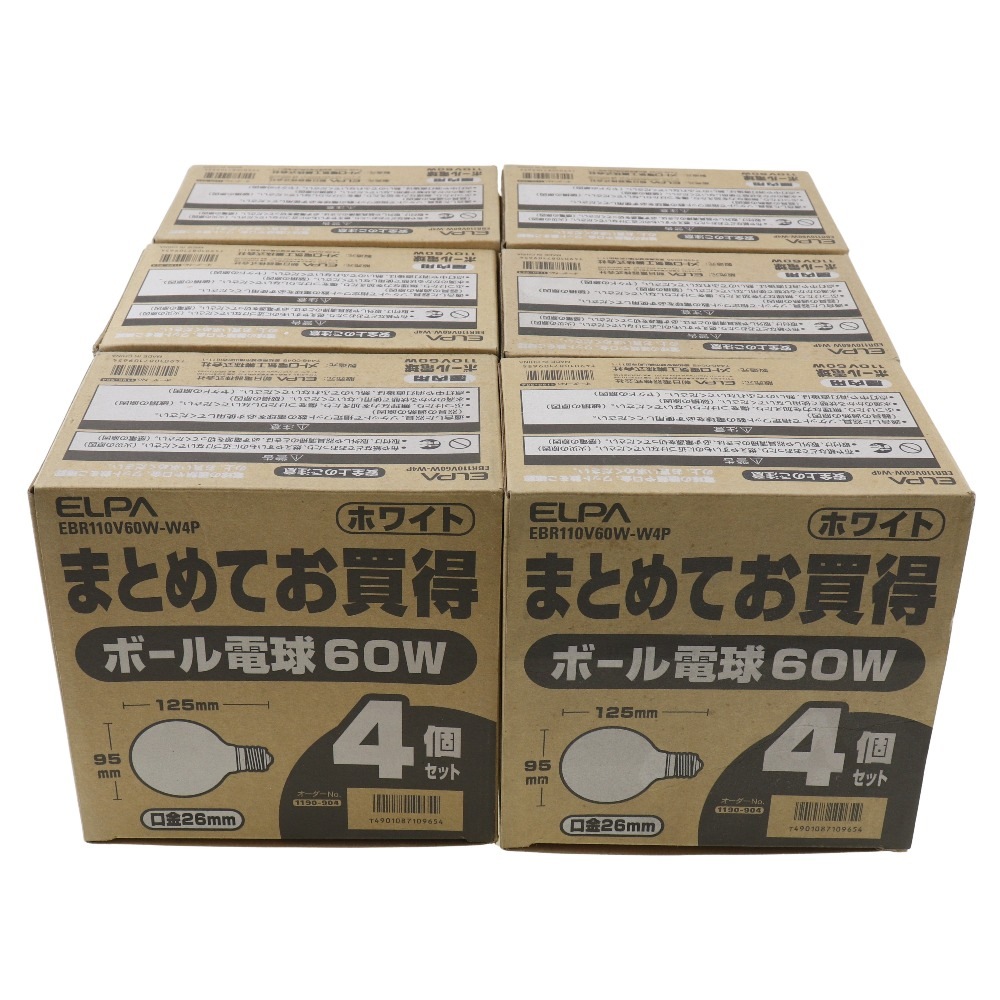 【24個】ボール電球 ホワイト 白熱電球 110V60W形 E26口金 95mm径 屋内用 EBR110V60W-W4P その他家電 _ 未使用 Sランク