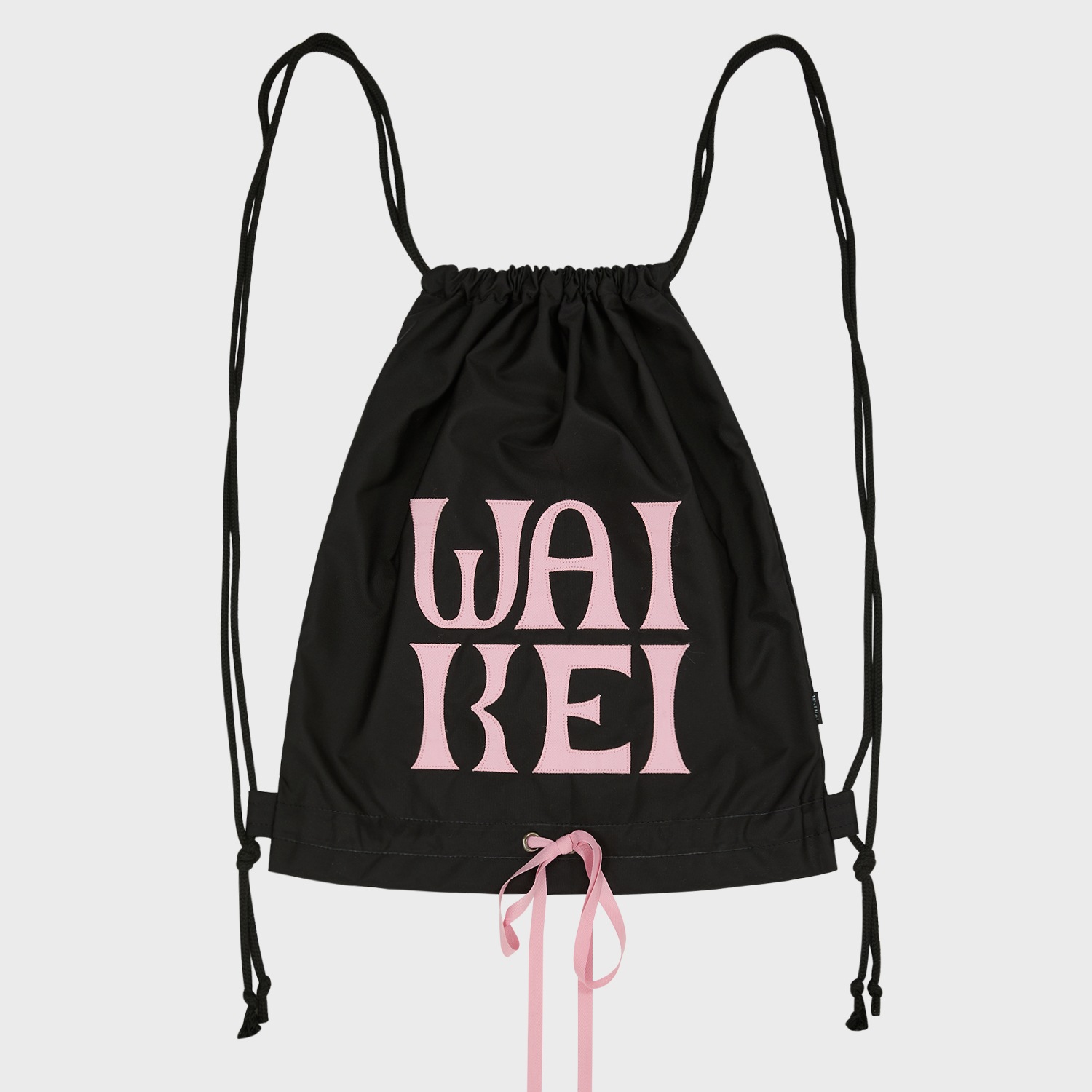 Logo applique ribbon string bag BLACK
