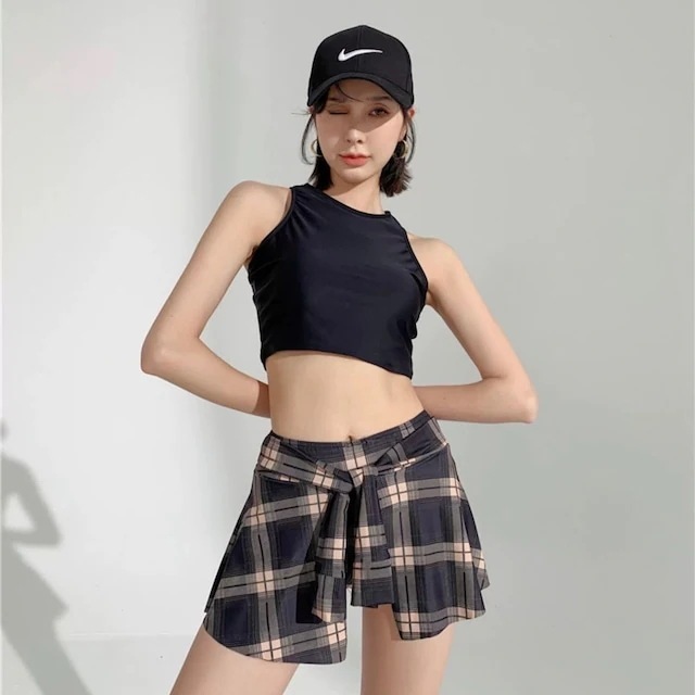 【2024 NEW】タンキニ水着　太ももカバー　スイムウェア　セパレート　ブラック　スポーティ　韓国水着 5,505円