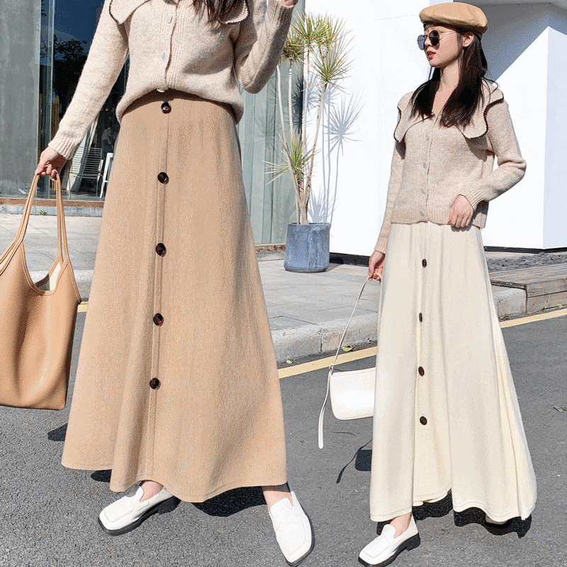 スカート レディース マキシスカート S M L XL 2XL 韓国 ロングスカート ボトムス 膝下 ロング ロング丈 Aライン フロントボタン かわいい 大人可愛い きれいめ カジュアル おしゃれ