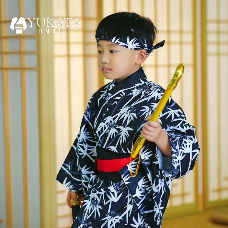 出荷が迅速である 独占販売 浴衣 子供 男の子 キッズ 竹柄 黒白系 2点セット 浴衣 兵児帯 頭巾おまけ ブラック ホワイト 浴衣 紺色 魚柄 浴衣セット キッズ レトロ 子供服 夏祭り 古典 花火