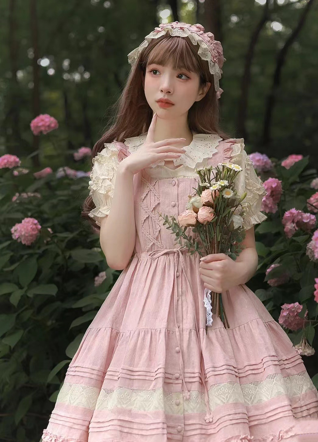 女子夏lolita半袖ロリータ純綿ジャカード刺繍が可愛いです