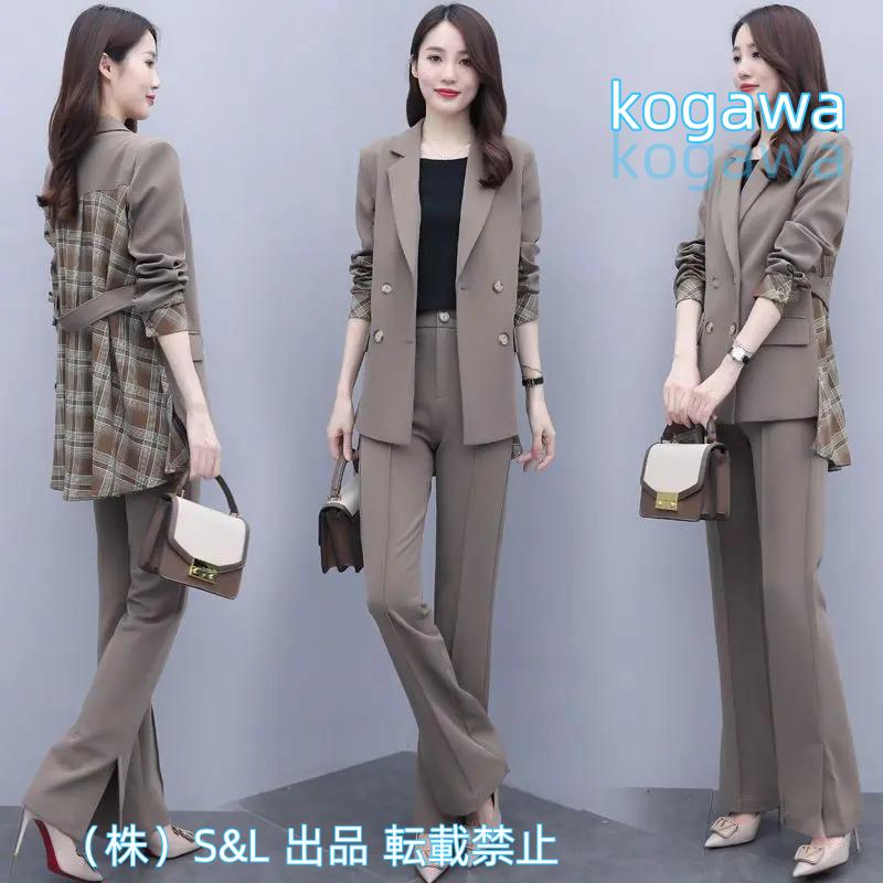 2025新品 数量限定 パンツスーツ セットアップ レディース スーツ 卒業式 チェック柄 ワイドパンツ テーラード ママスーツS＆L 入園式 入学式 卒園式 フォーマル OL 30代 40代 短納