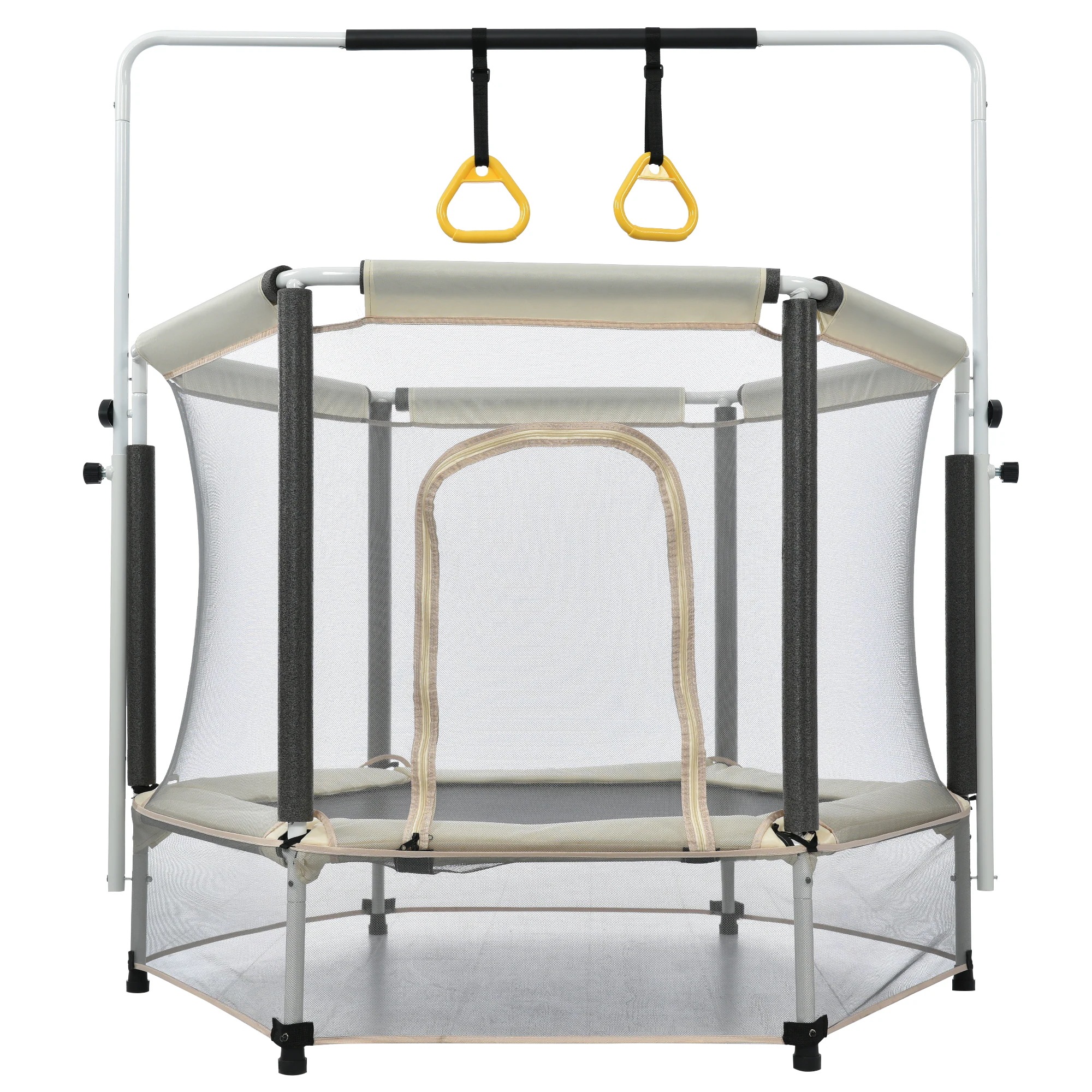 1288トランポリン 子供用 安全保護ネット付き 幅140（55inch) 高さ３段階調節 安全ネット付き 鉄棒 吊り輪付き 安全カバー セーフティネット付き スプリング式 大型 家庭用 室内 静音