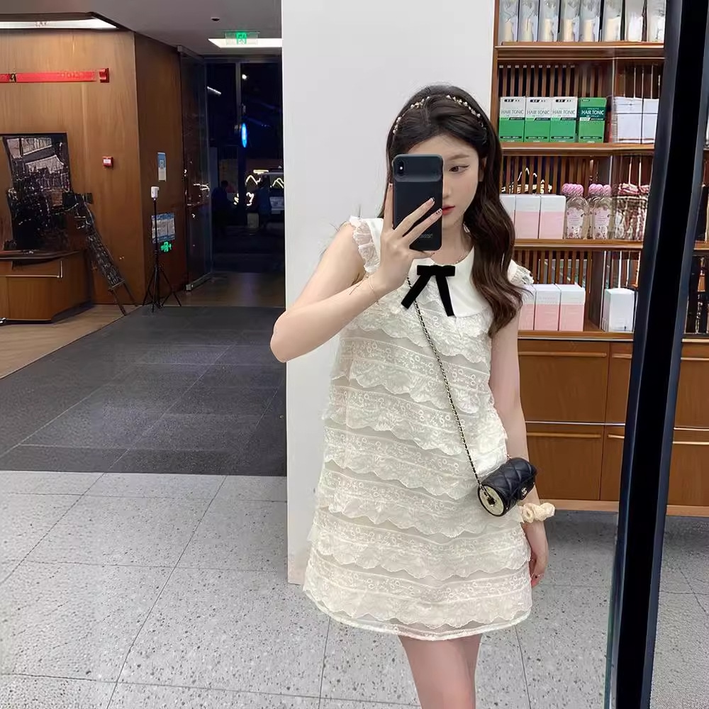 初恋ピュアディザイアノースリーブホワイトドレスウエストスリミングセクシーリトルショートスカート夏