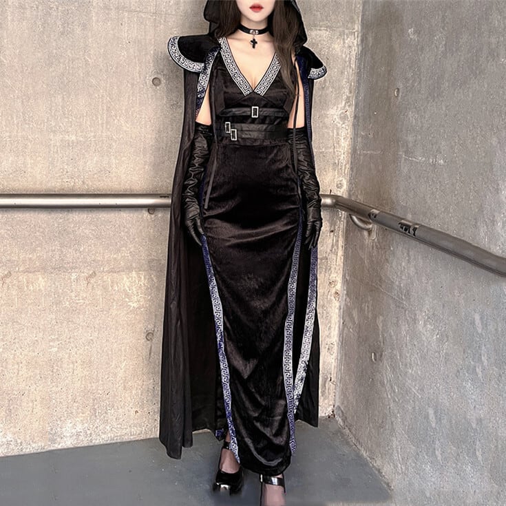 （3点セット）ハロウィン 巫女 魔女 スリット 仮装 コスプレ 衣装 セット