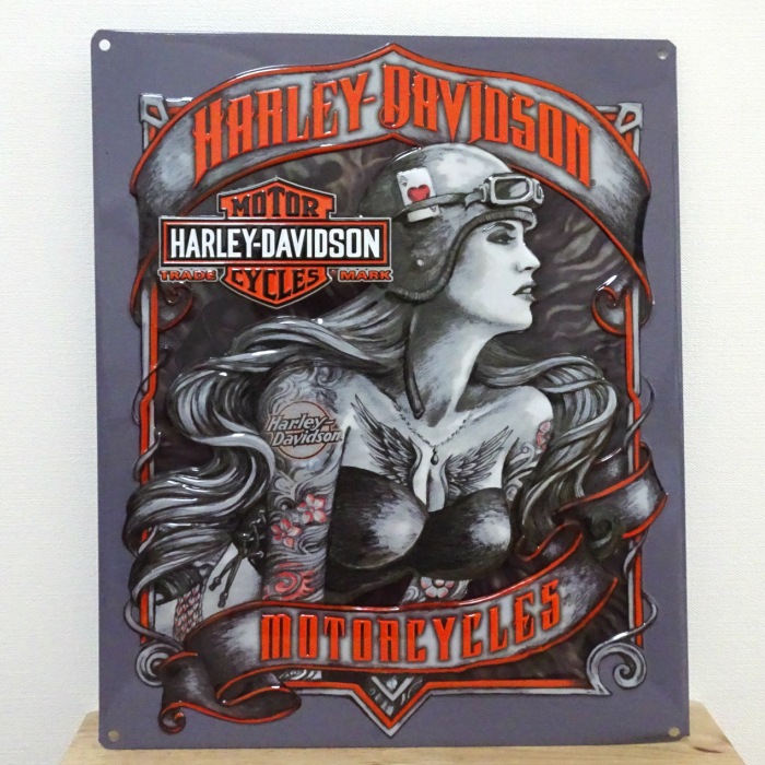 ブリキ看板 ハーレーダビッドソン アンティーク ガレージ 女性 壁飾り ロゴ クール 正規ライセンス品 アメリカン 雑貨 インテリア おしゃれ 可愛い サーファー カフェ 店舗