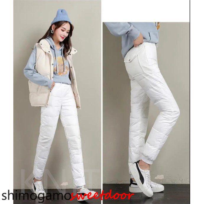 レディース暖かいパンツダウンパンツボトムス冬30代70代ファッション防寒パンツ長ズボン保温性抜群ズボンダウン風ロング丈高ウエストゴム