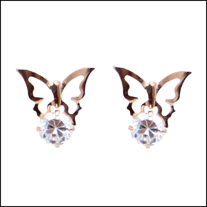 蝶のピアス キュービックジルコニア K10 シンプル レディース ゴールド ピンクゴールド 誕生石