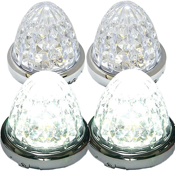 24V トラック用 LED マーカーランプ サイド 8面クリスタルカット仕様 16LED 汎用 4個 セット ブルー/イエロー/レッド/ホワイト 各色( ホワイト)