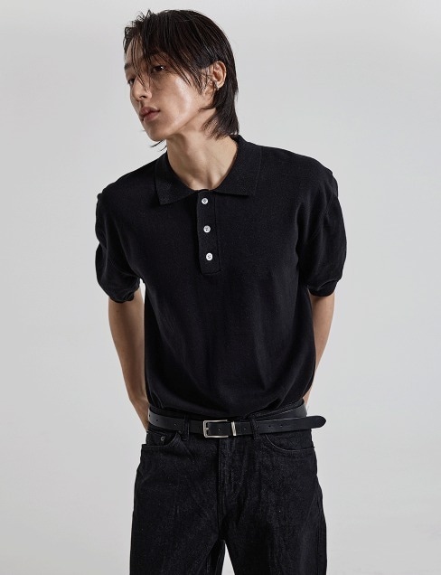 [COSYHARU公式] Three-Button Collar Short Sleeve Knit 1