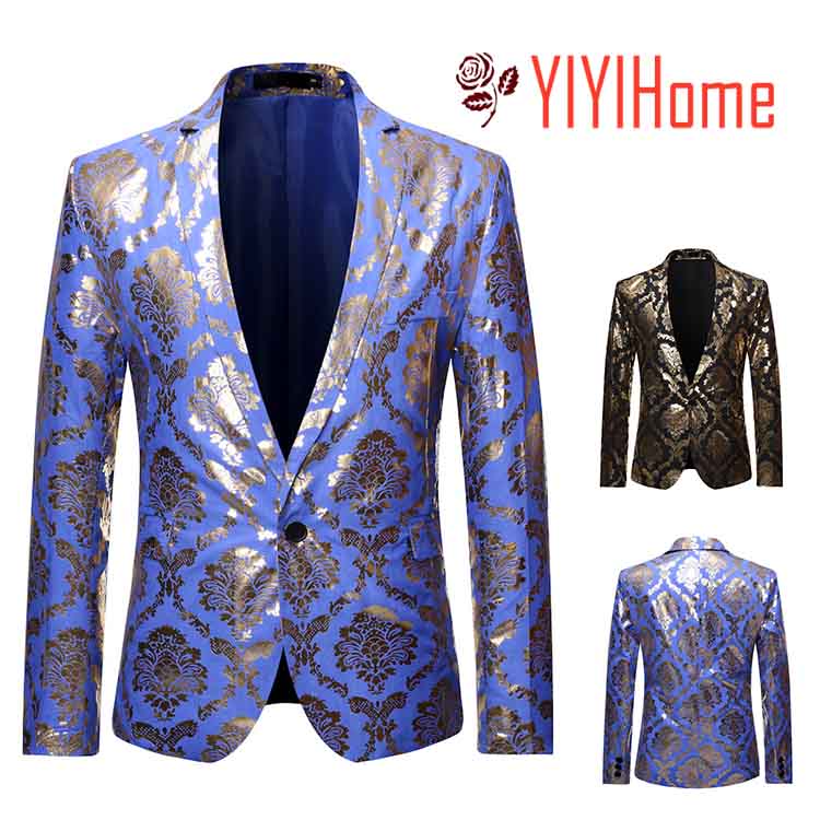 ステージ衣装 メンズ ジャケット 男性 忘年会 新年会 発表会 クラブ　ハロウィン コスプレ ダンス衣装 　ジャケット ステージ衣装 舞台衣装 カラオケ衣装 ディスコ 衣装　ブルー＆ゴールド　ブラック