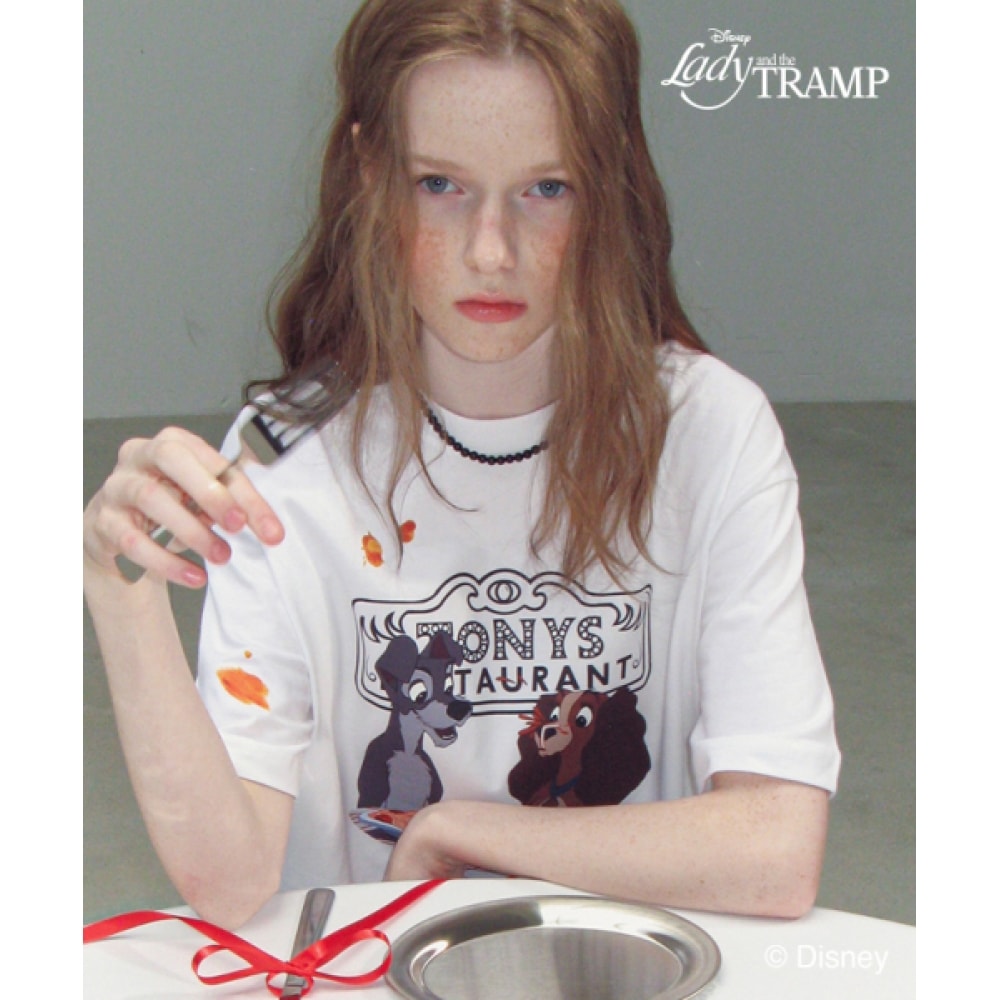 ロンロンパスタレディアンドザトランプオーバーフィットTシャツホワイト