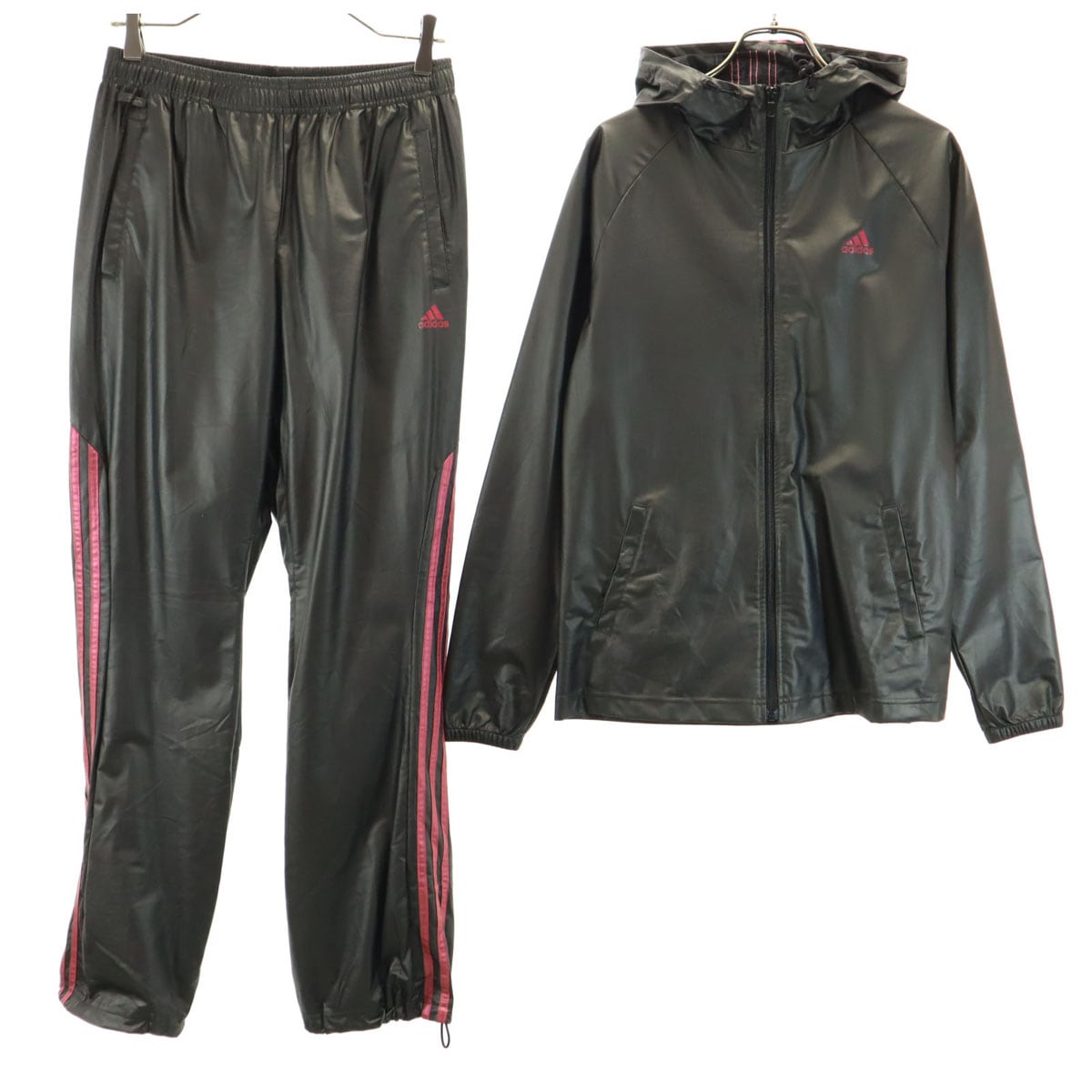 長袖 フード ジャージジャケット 上下セットアップ L カーキ系 レディース 古着