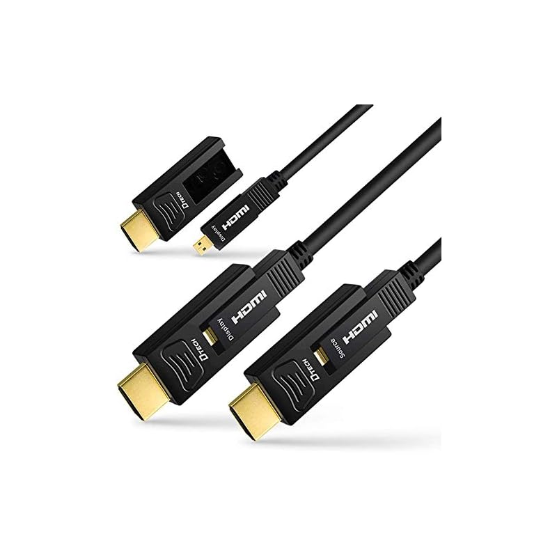 DTECH 配管用 着脱式 光ファイバーHDMIケーブル 50m HDMI タイプA ＋HDMI タイプD 4K 60Hz ハイスピード 18Gbps HDCP2.2 HDR ARC 3D CEC E