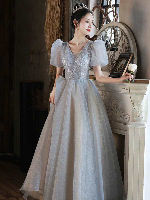 ドレス 大人 ピアノ 発表会 キラキラ ロングドレス 演奏会 結婚式 母親 ピアノ発表会 袖付き ワンピース 半袖 演奏会ドレス