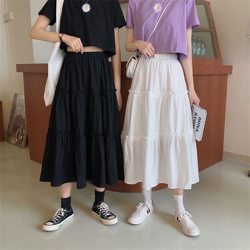 【1つ買うと10つ無料】夏のホワイトスカート女性スカートスモールロング ラインスカートケーキスカート女性
