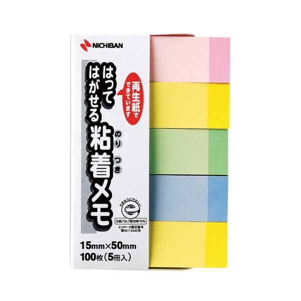 (まとめ) ニチバン ポイントメモ 再生紙 15×50mm パステルライン混色 F-4KP 1パック(5冊) (×30セット)