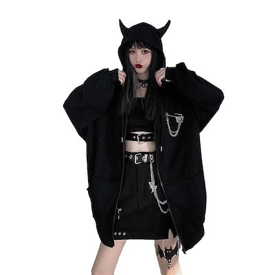 Qoo10 小悪魔 ビッグシルエット パーカー 暗黒 レディース服