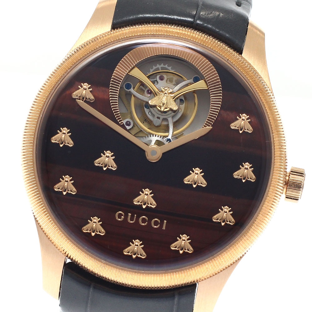 グッチ GUCCI 717070 IDIA0 8599 Gタイムレス ダンシングビー K18PG ブルズアイジャスパー文字盤 自動巻き メンズ 良品 箱付き_948763【中古】