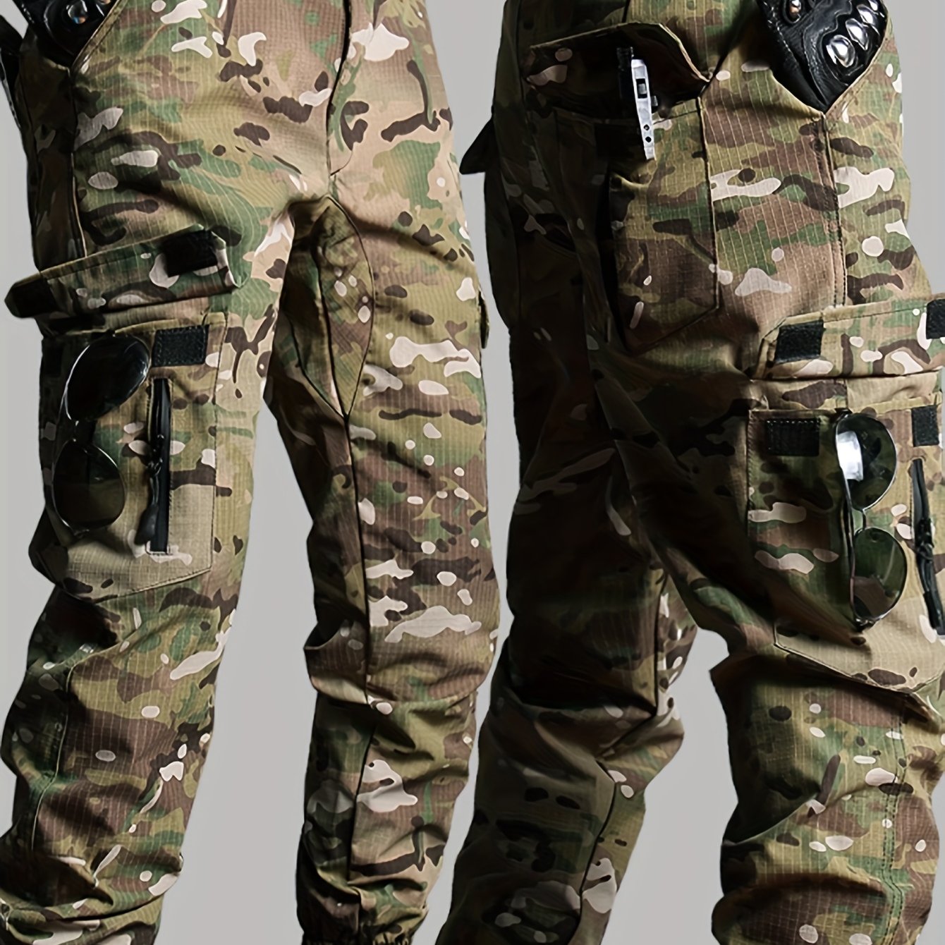 メンズアウトドアカモフラージュカーゴパンツ伸縮性のあるウエストバンド付き乗馬やタクティカル作戦に適したマルチポケットタクティカルワークウェア6つのポケットを備えています