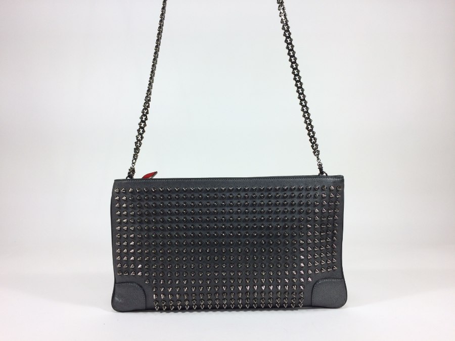 ショルダーバッグ スタッズ レザー グレーブラック 中古品