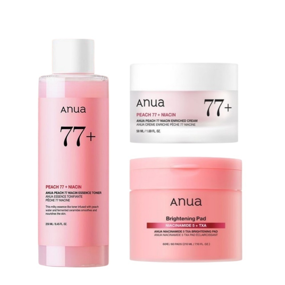 【NEW】 Brightening Pad 60 pads Niacinamide 5 + TXA + 桃トーンアップ 化粧水 250ml + 桃77 ナイアシンリッチモイスチャークリーム 50ml