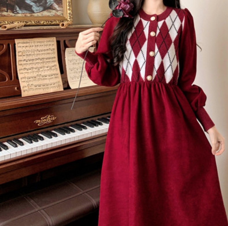 ワンピース ニットソー ミモレ丈 袖あり 長袖 レッド ブラック M L XL 2XL 3XL 4XL カジュアル 上品 おしゃれ 大人 主役級 存在感 春 秋 冬 10代 20代 30代 個性的