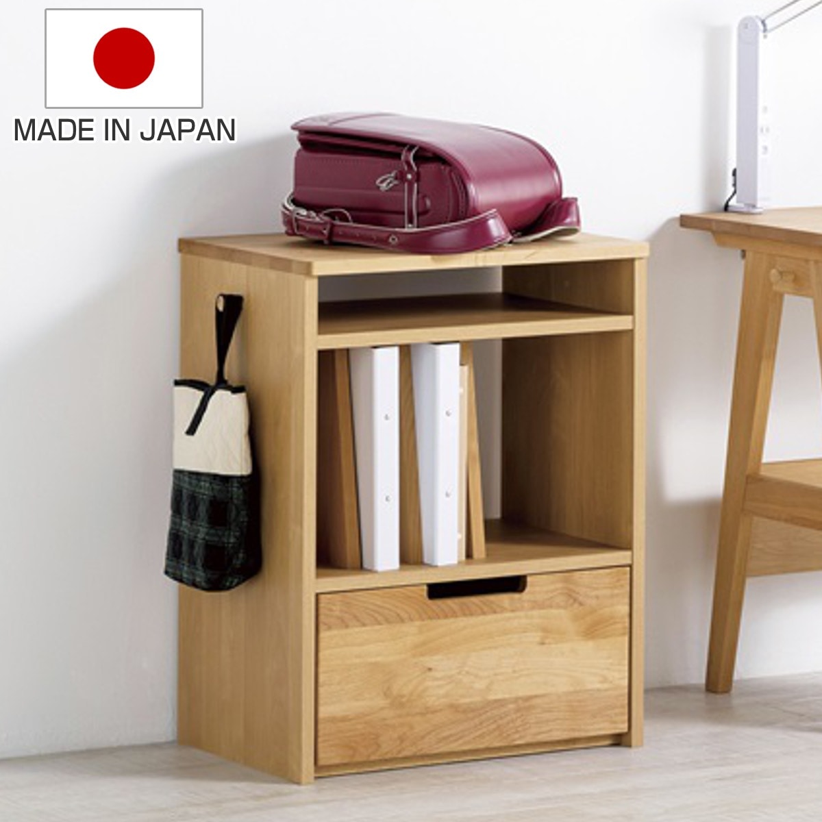 ランドセルラック 学習机用棚 背面収納棚付 スキップ ランドセル収納 ランドセル置き 引出し 収納 本棚 教科書 デスク横 無垢 木製 学用品 学校用品 ナチュラル シンプル