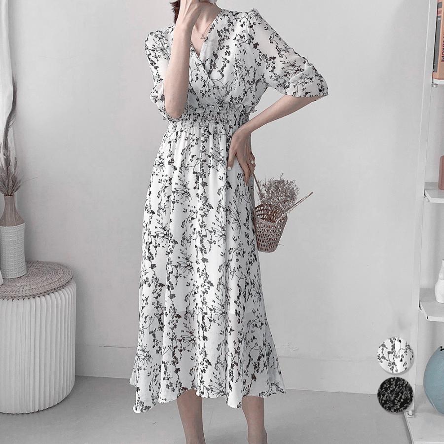 花柄 フレアワンピース春夏カシュクール風30%までに制限 6,345円