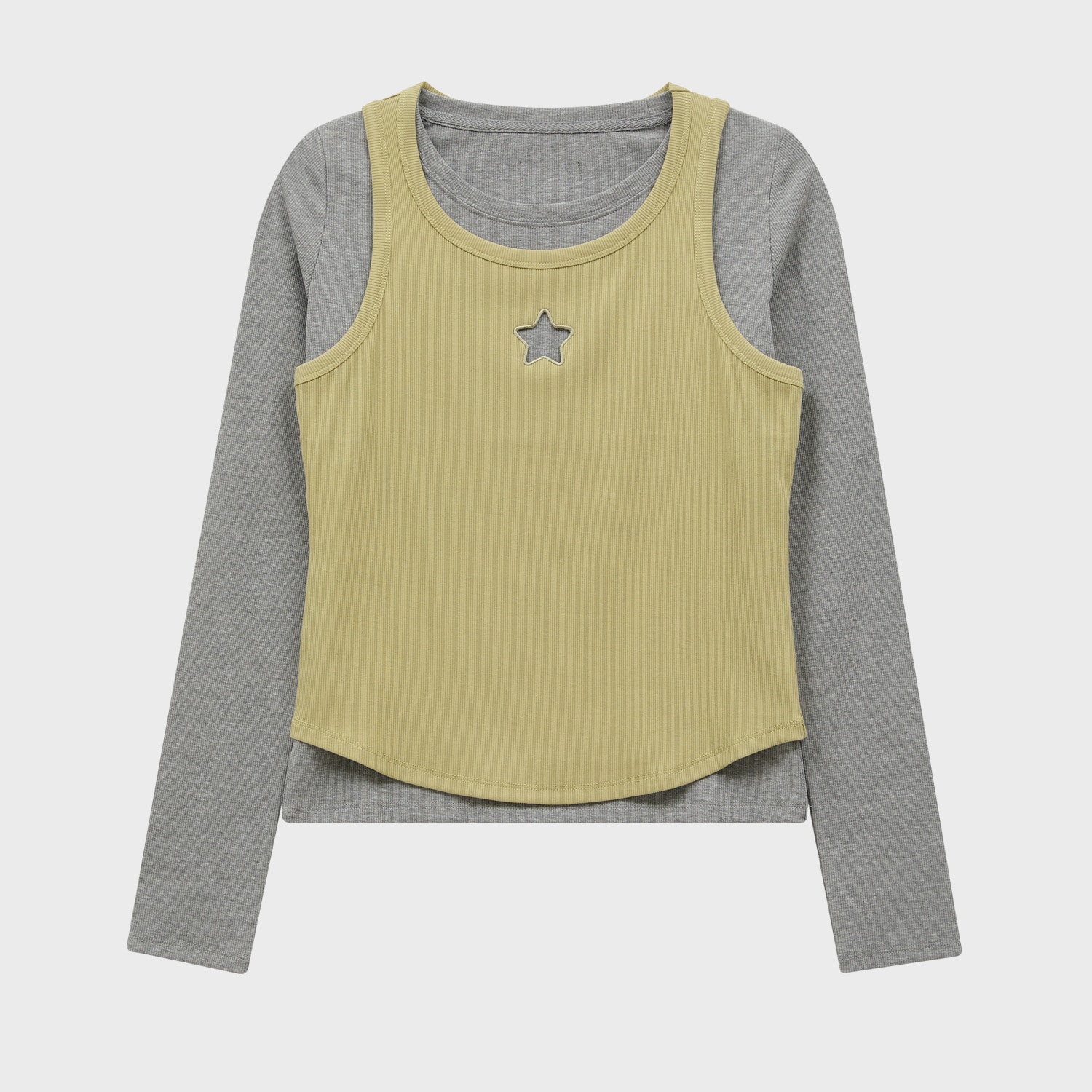 Star Cut Out Top SET Layered T-shirt GREY