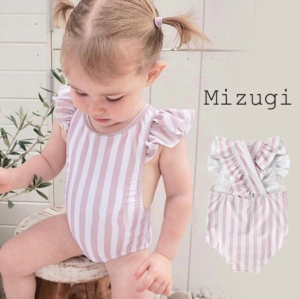 当営業日に日本倉庫から出荷可能 送料無料 ベビー水着 女の子 75～120cm 水着 女児 ワンピース 子供用 こども みずぎ かわいい 赤ちゃん レッスン スイムウェア ストライプ キャップ