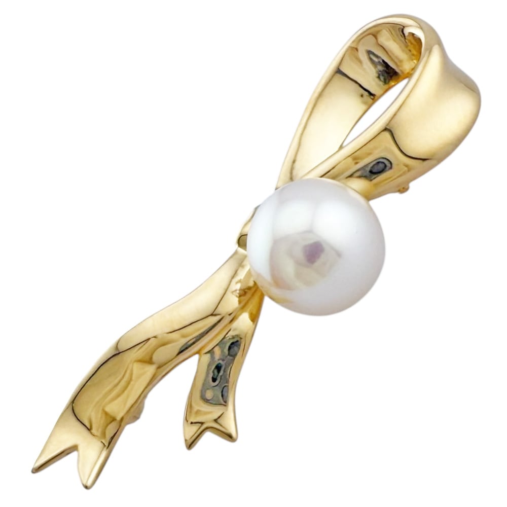 タサキ ブローチ 18金 K18イエローゴールド アコヤパール TASAKI 中古 美品