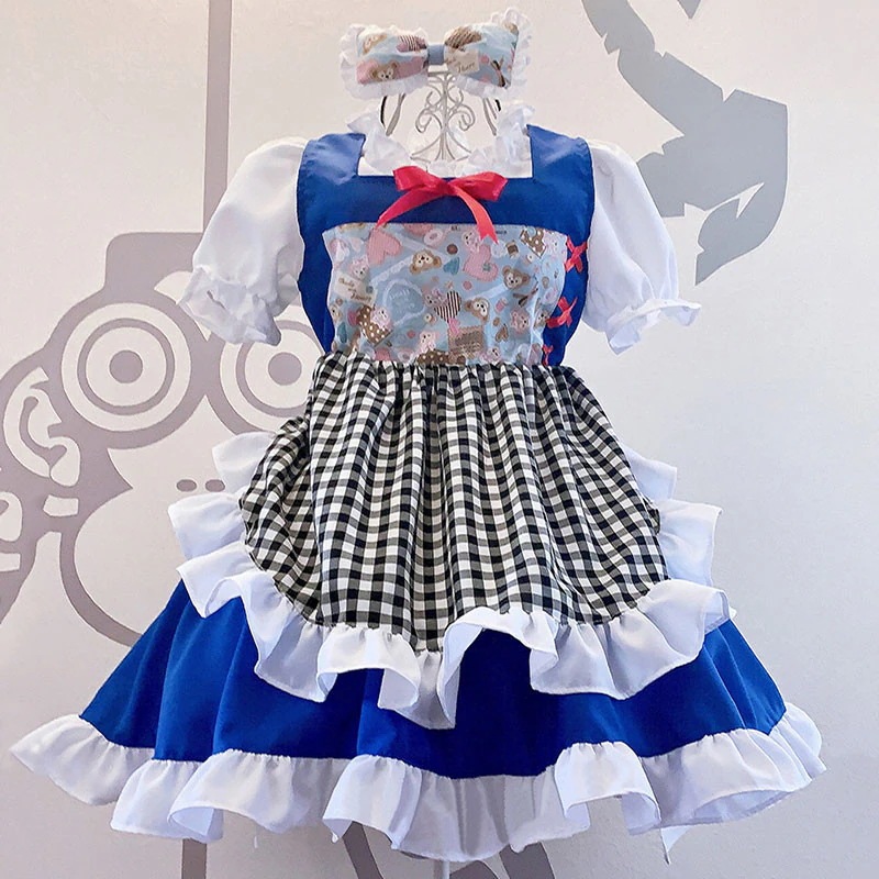 メイド服 お姫様 可愛い lolita セット 華麗 白+青