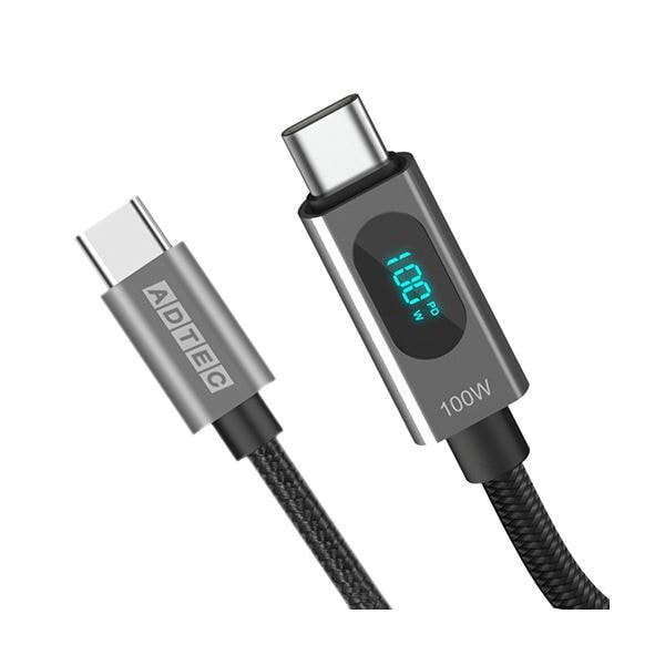 （まとめ） アドテックType-C to C ケーブル （電力・充電モニタ搭載／PD100W／480Mbps） 1.2m ブラックAPC-V1210CC-U2-LEDD 1本 (×3セット)