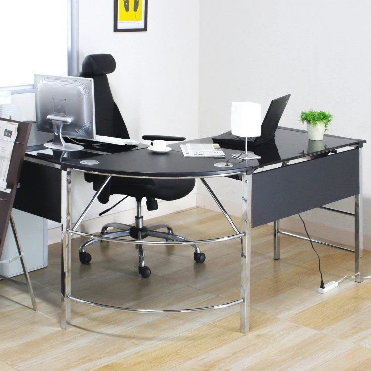 パソコンデスク おしゃれ L字 ガラス ワークデスク ブラック 23,693円