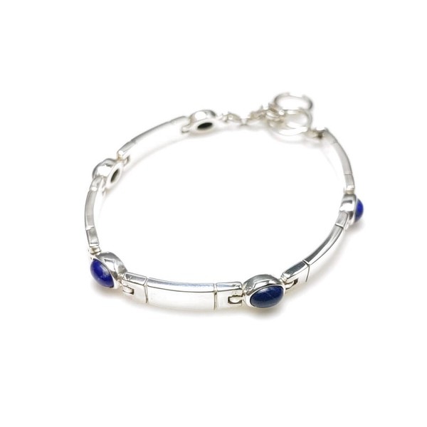 【シルバー925】 5石 プレート シルバーブレスレット ラピスラズリ