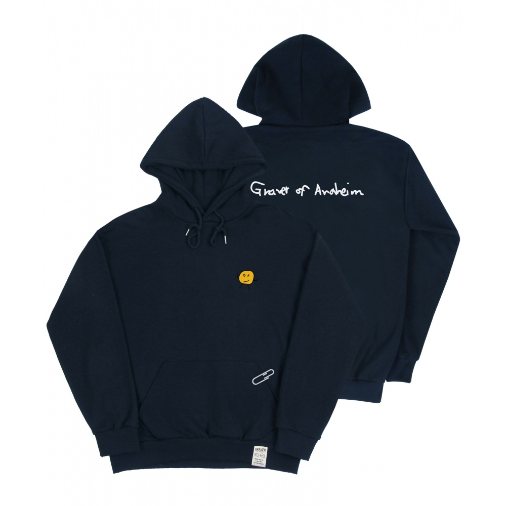 GRAVER [UNISEX]図面ドットバックロゴフードティー_ネイビー