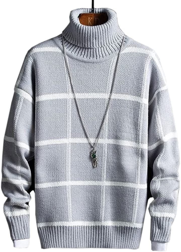 アスペルシオ タートルネック チェック柄 ニットセーター 長袖 トップス メンズ(パールグレー, S