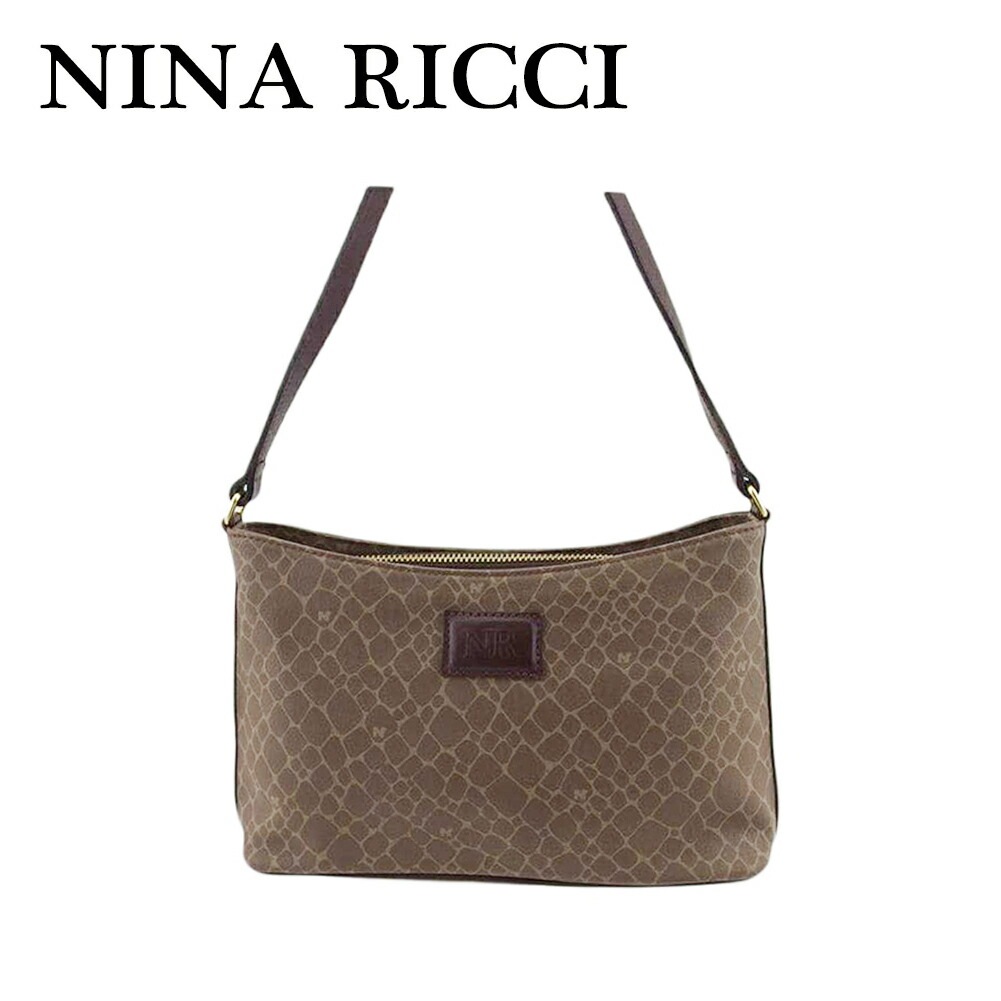ショルダーバッグ 斜めがけショルダー バッグ ヌーボー柄 レディース NRマーク ブラウン ベージュ ゴールド 中古