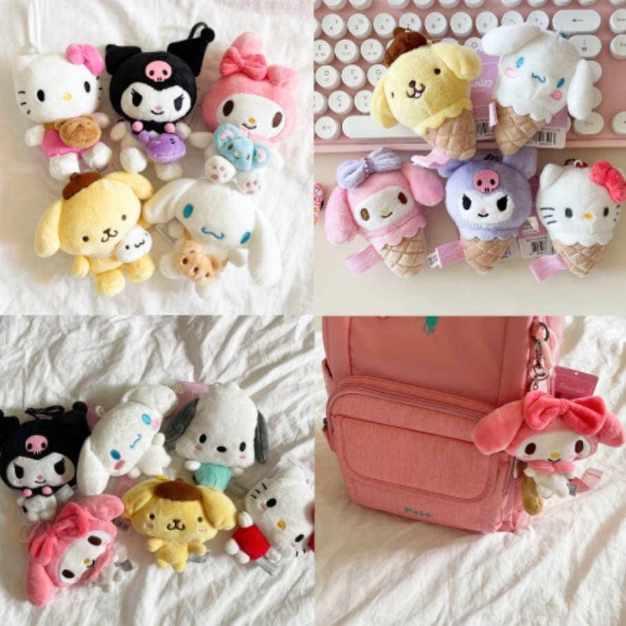 【2個買うと1個無料】サンリオぬいぐるみ かばん輪ぬいぐるみ ポムプリン マイメロディ ハローキティ シナモロール 黒美 ポチャコ 愛着ぬいぐるみキーホルダー