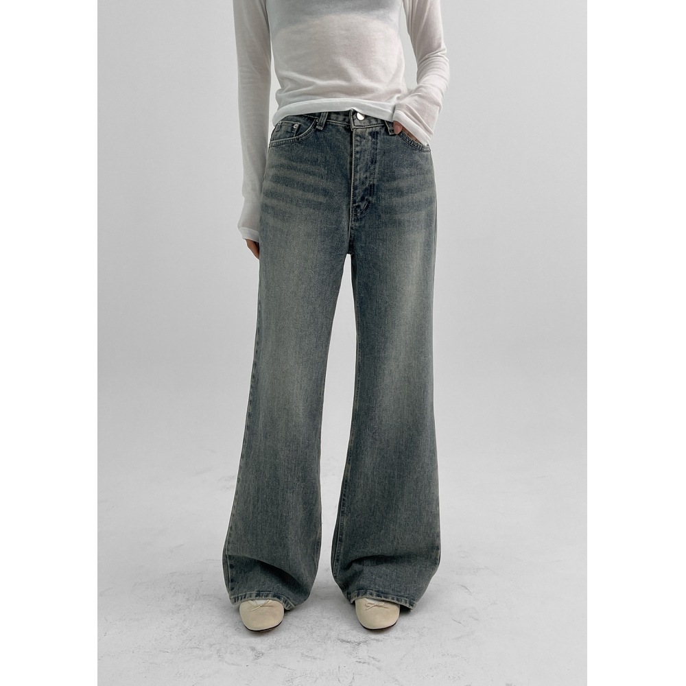 ブラックアップ [秋新品] シャッタリングワイドブーツカットデニムパンツ