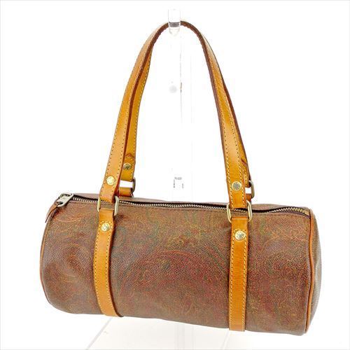 ハンドバッグ ミニボストンバッグ 筒型バッグ ペイズリー ブラウン ベージュ ゴールド系 中古 12,710円