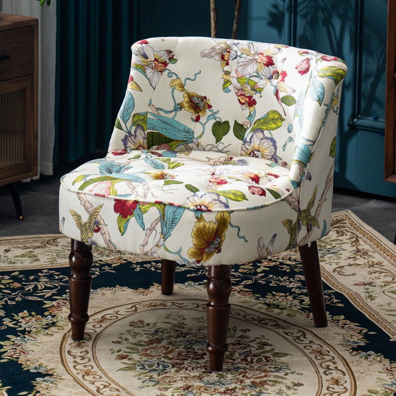 高貴な カラフル 花柄 かわいい 無垢材 シングルソファチェア 北欧 ヨーロッパ スタイル おしゃれ